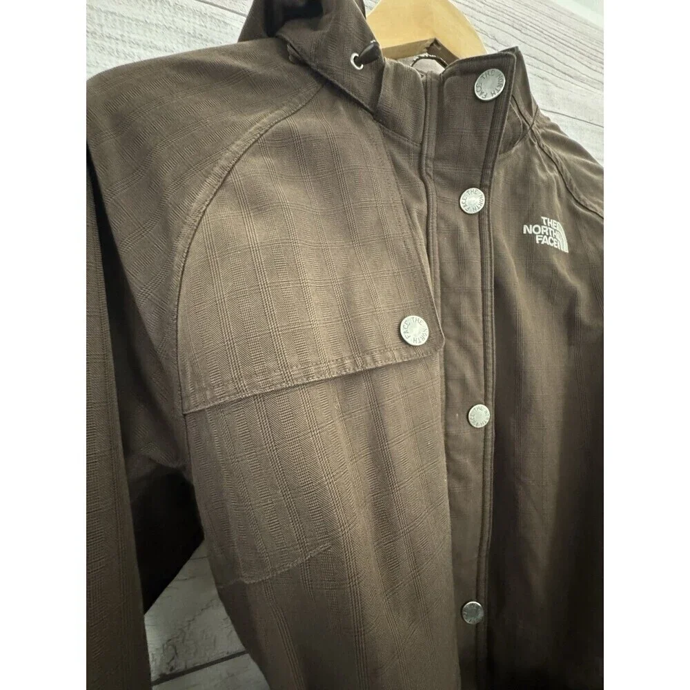 Women"The North Face" brown zipper/snaps hooded coat SIZE MEDIUM - Picture 11 of 16